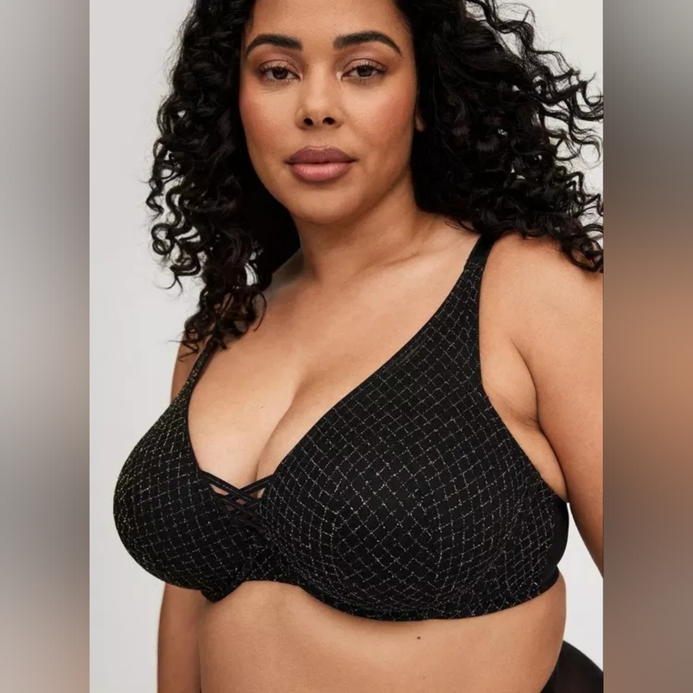 Torrid Black Strappy Bra with Gold Accents